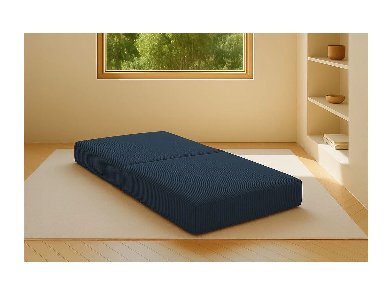 Pouf modulable et convertible - Velours côtelé - Bleu
