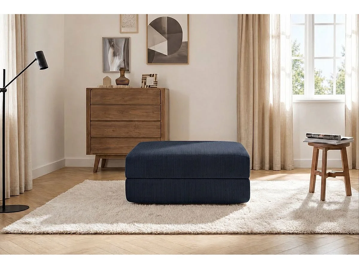 Pouf modulable et convertible - Velours côtelé - Bleu