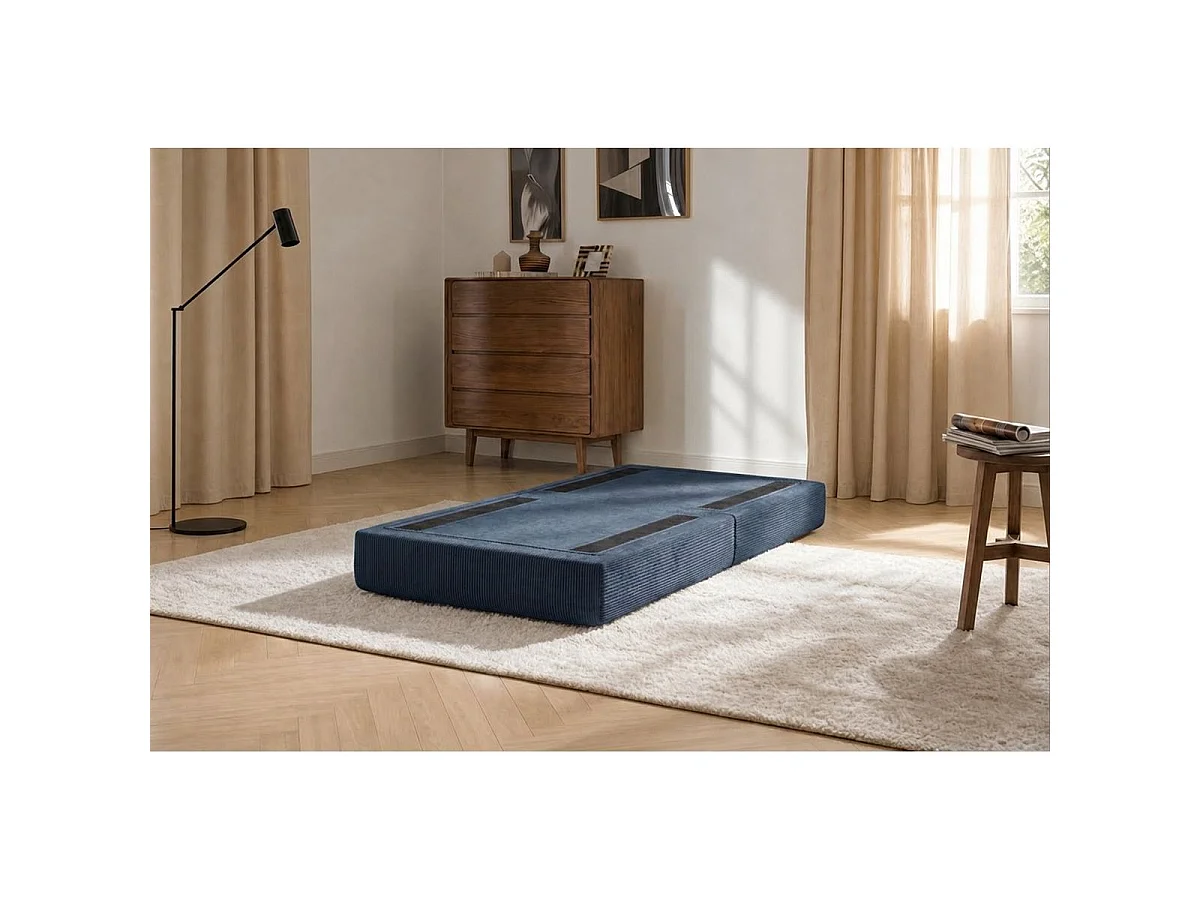 Pouf modulable et convertible - Velours côtelé - Bleu