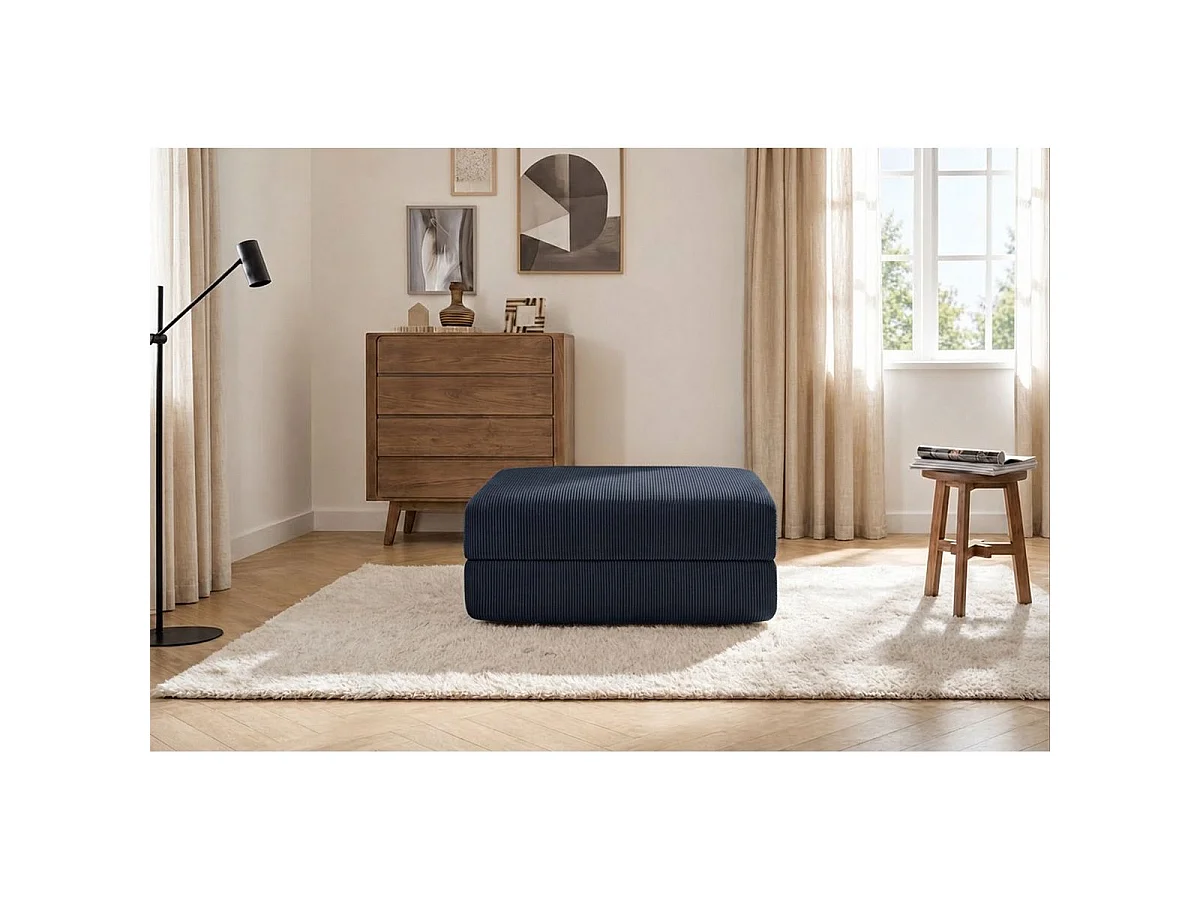 Pouf modulable et convertible - Velours côtelé - Bleu