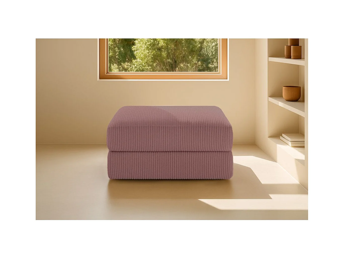 Pouf modulable et convertible - Velours côtelé - Rose
