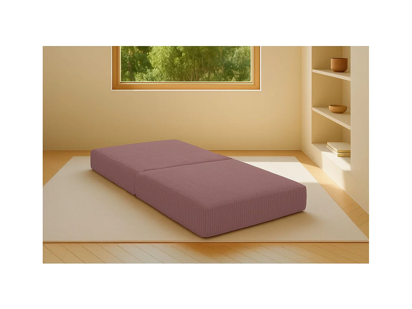 Pouf modulable et convertible - Velours côtelé - Rose