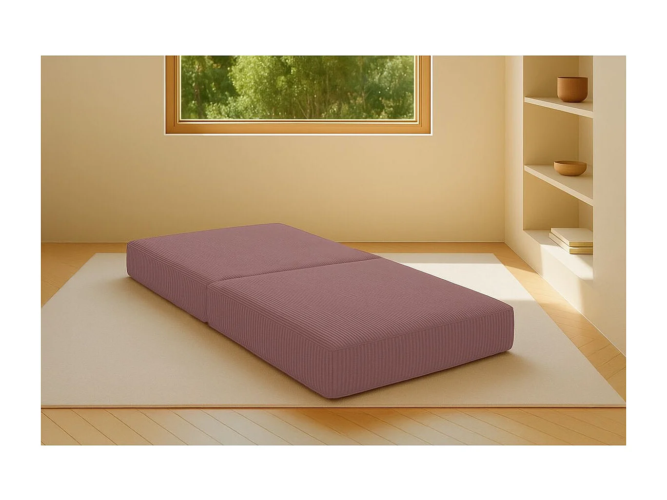 Pouf modulable et convertible - Velours côtelé - Rose