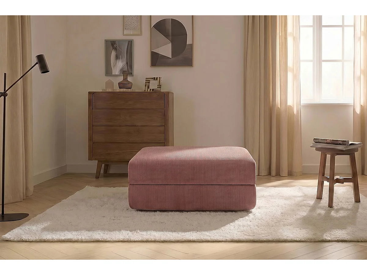 Pouf modulable et convertible - Velours côtelé - Rose