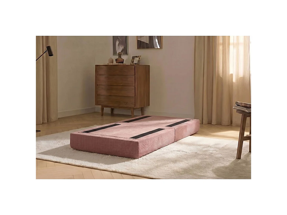 Pouf modulable et convertible - Velours côtelé - Rose