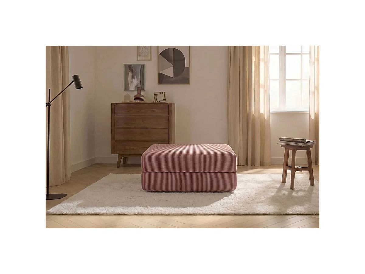 Pouf modulable et convertible - Velours côtelé - Rose