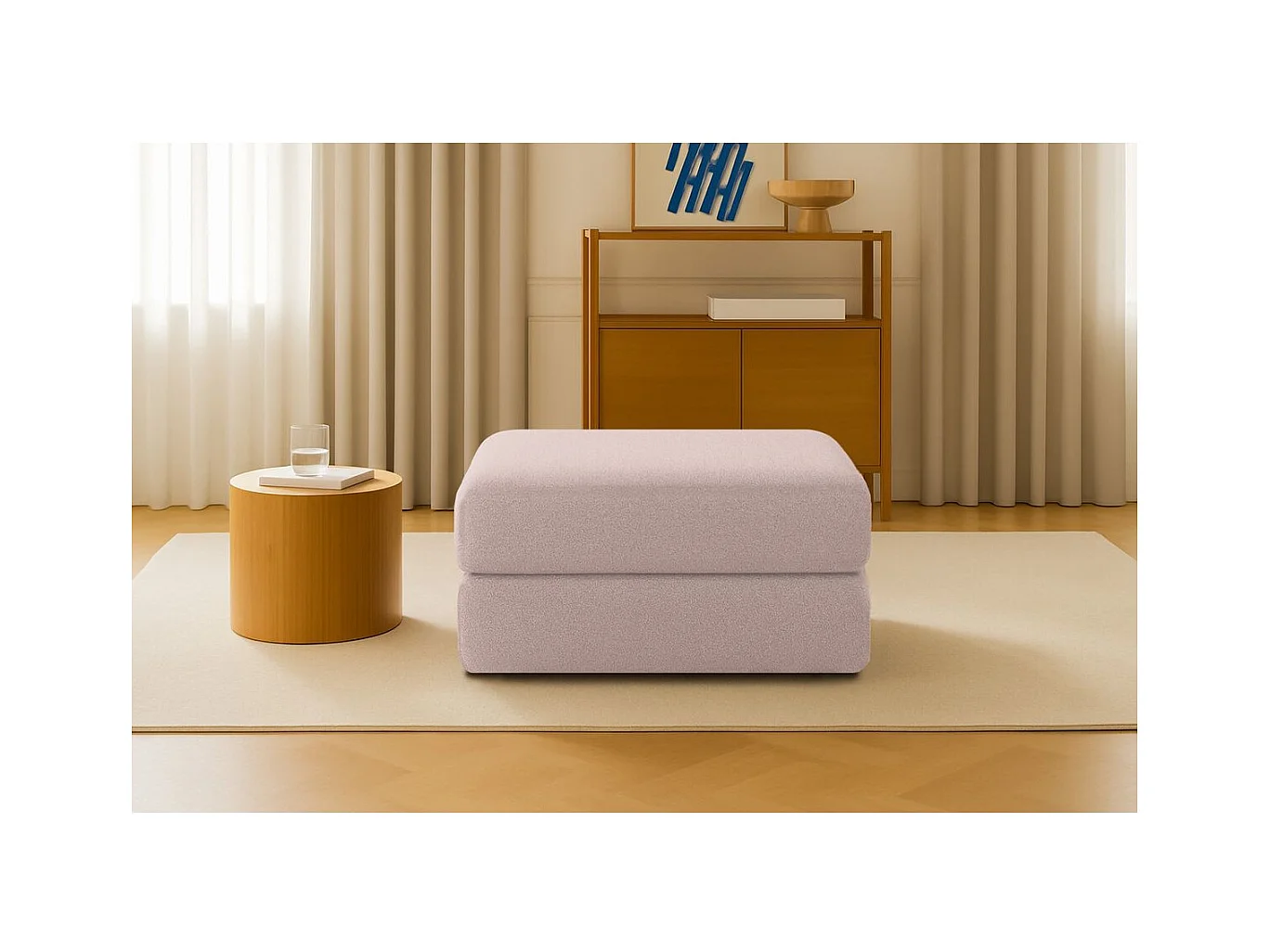 Pouf modulable et convertible - Tissu lisse - Rose