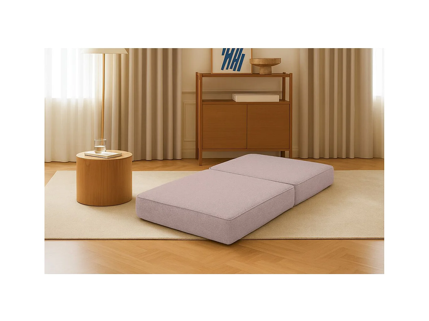 Pouf modulable et convertible - Tissu lisse - Rose