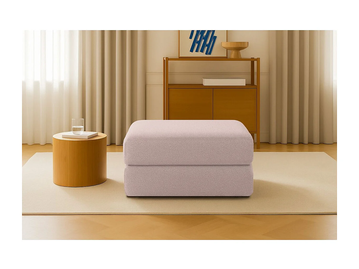 Pouf modulable et convertible - Tissu lisse - Rose