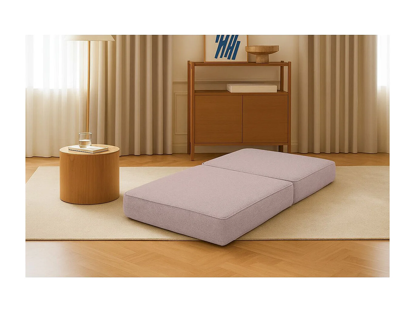 Pouf modulable et convertible - Tissu lisse - Rose