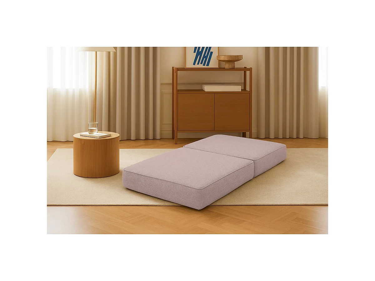 Pouf modulable et convertible - Tissu lisse - Rose