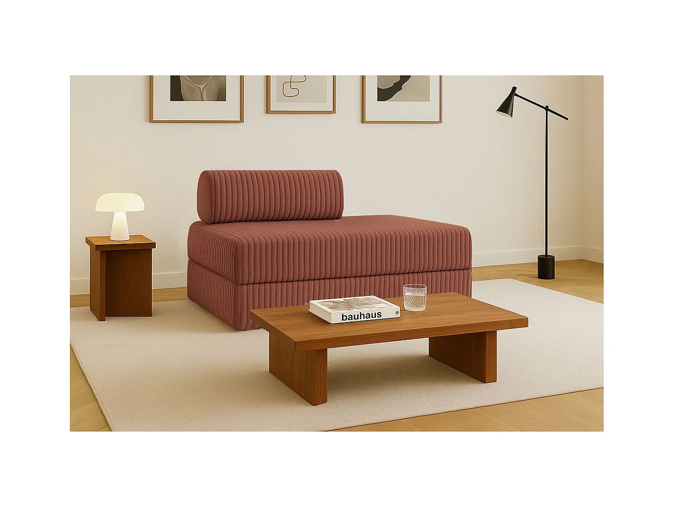 Canapé droit modulable et convertible 2 places - Velours côtelé XL - Terracotta