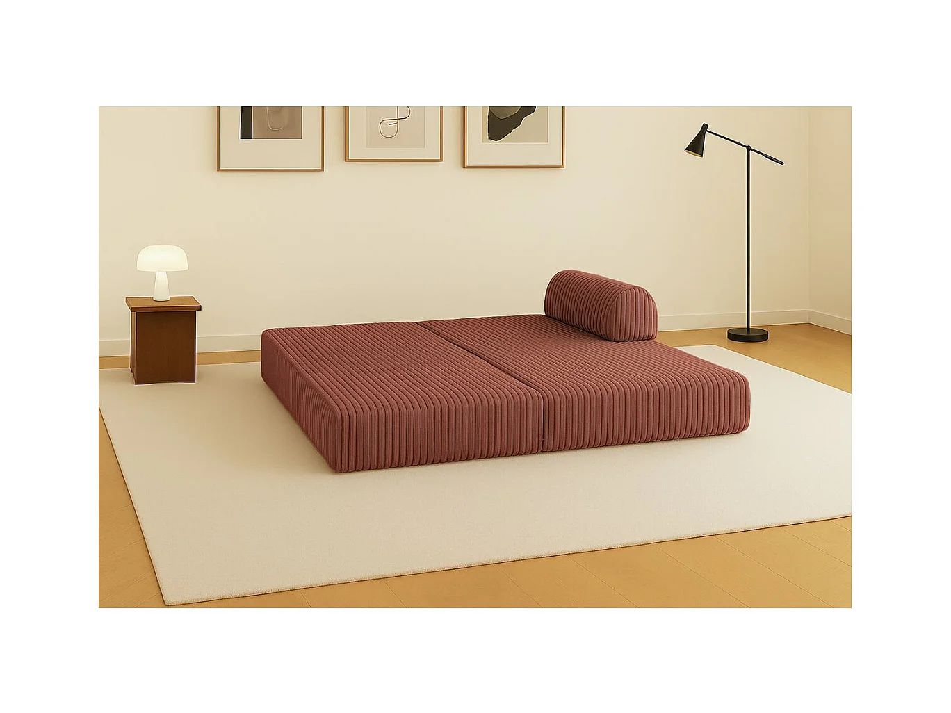 Canapé droit modulable et convertible 2 places - Velours côtelé XL - Terracotta