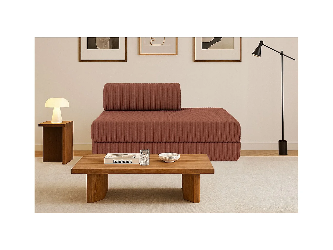 Canapé droit modulable et convertible 2 places - Velours côtelé XL - Terracotta