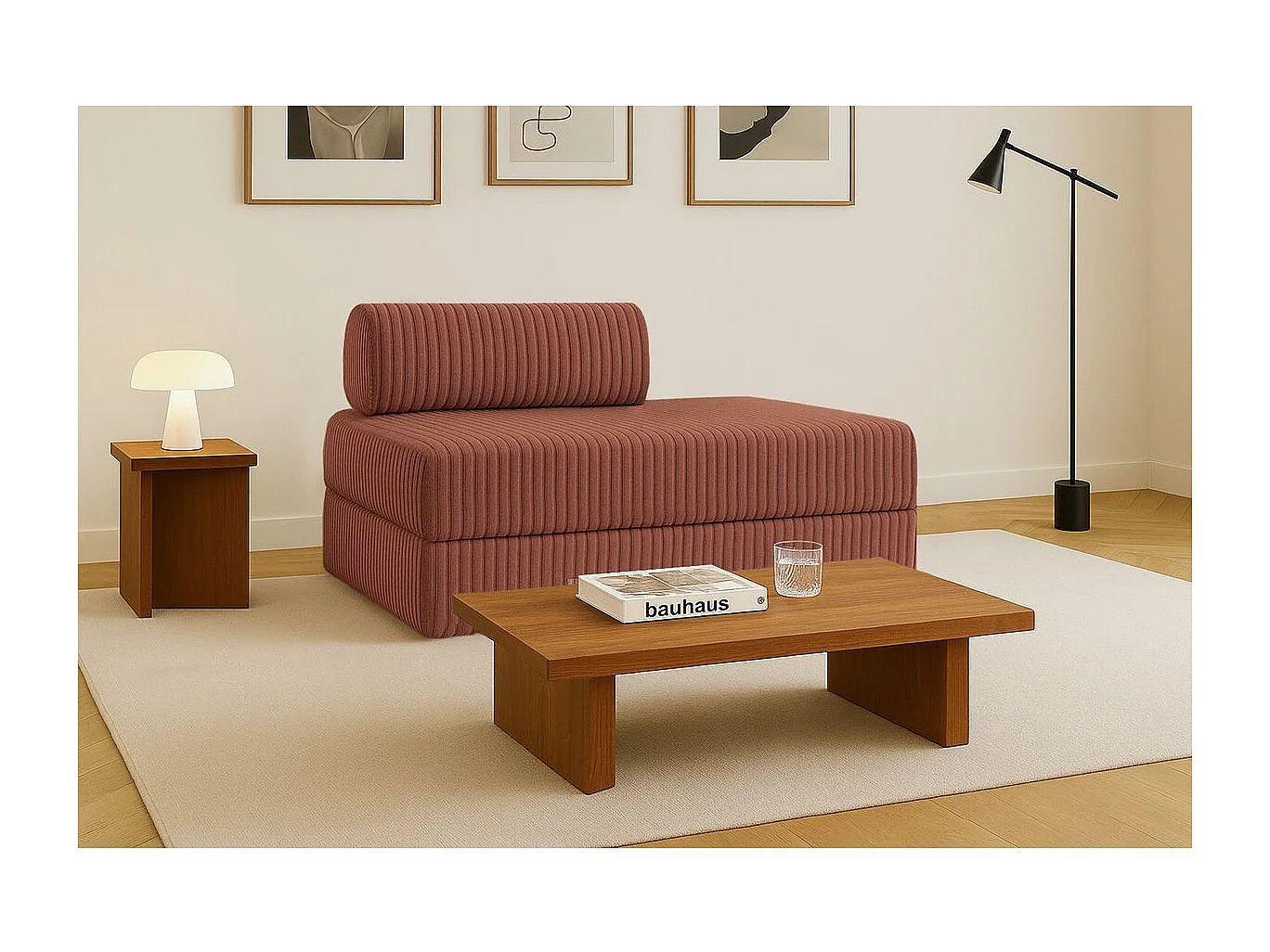 Canapé droit modulable et convertible 2 places - Velours côtelé XL - Terracotta