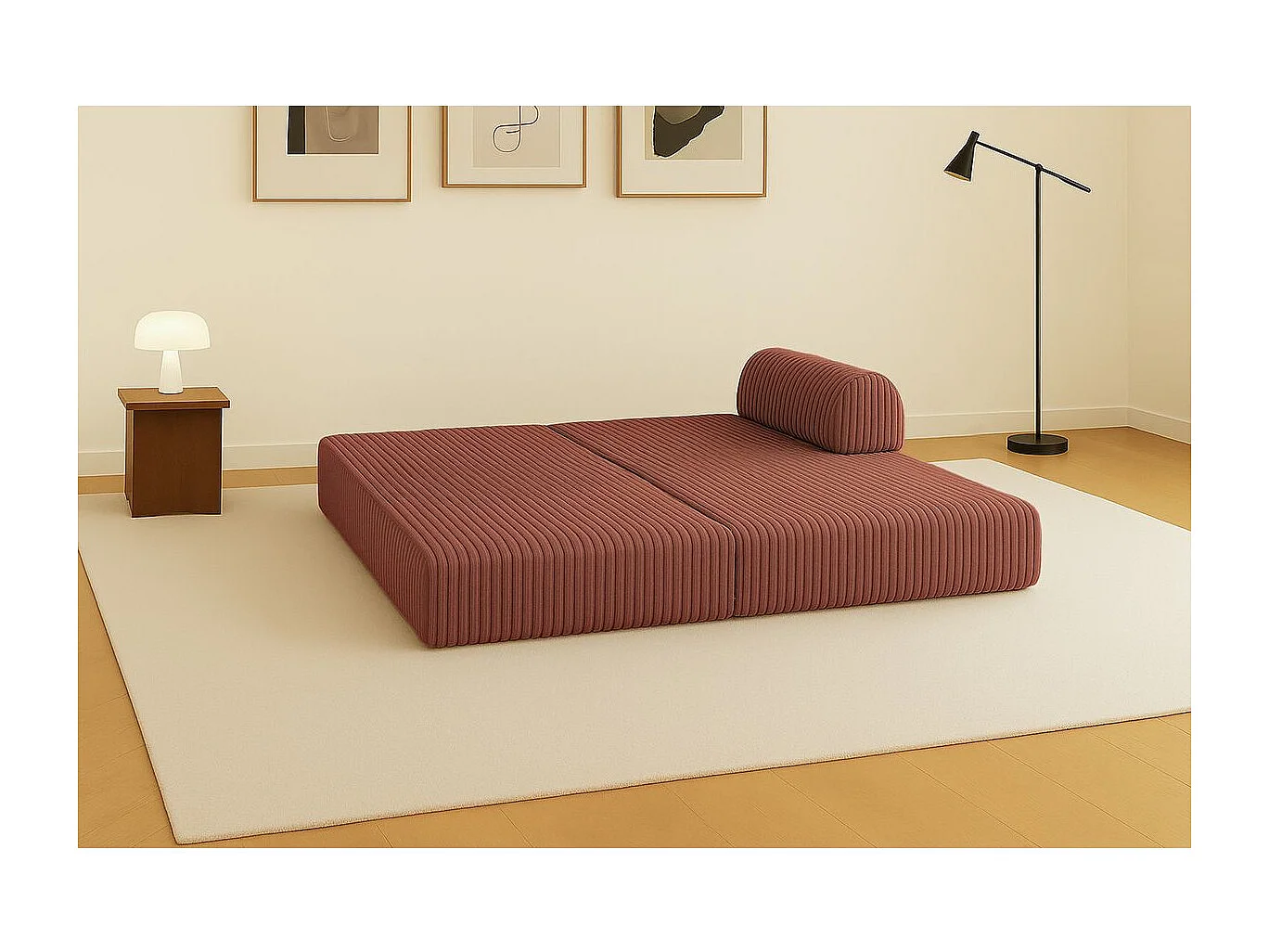 Canapé droit modulable et convertible 2 places - Velours côtelé XL - Terracotta