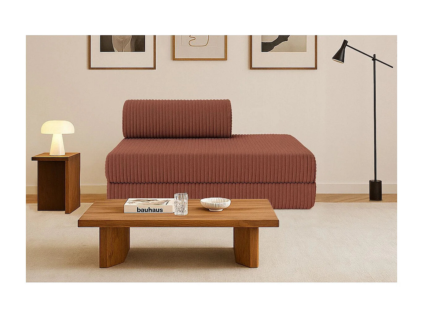 Canapé droit modulable et convertible 2 places - Velours côtelé XL - Terracotta