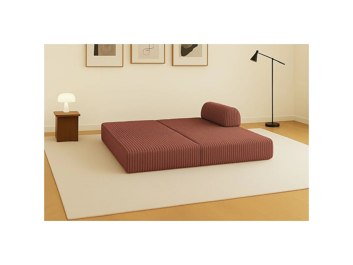 Canapé droit modulable et convertible 2 places - Velours côtelé XL - Terracotta