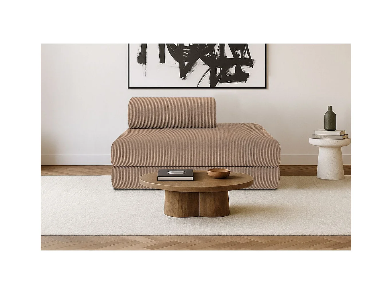 Canapé droit modulable et convertible 2 places - Velours côtelé - Taupe