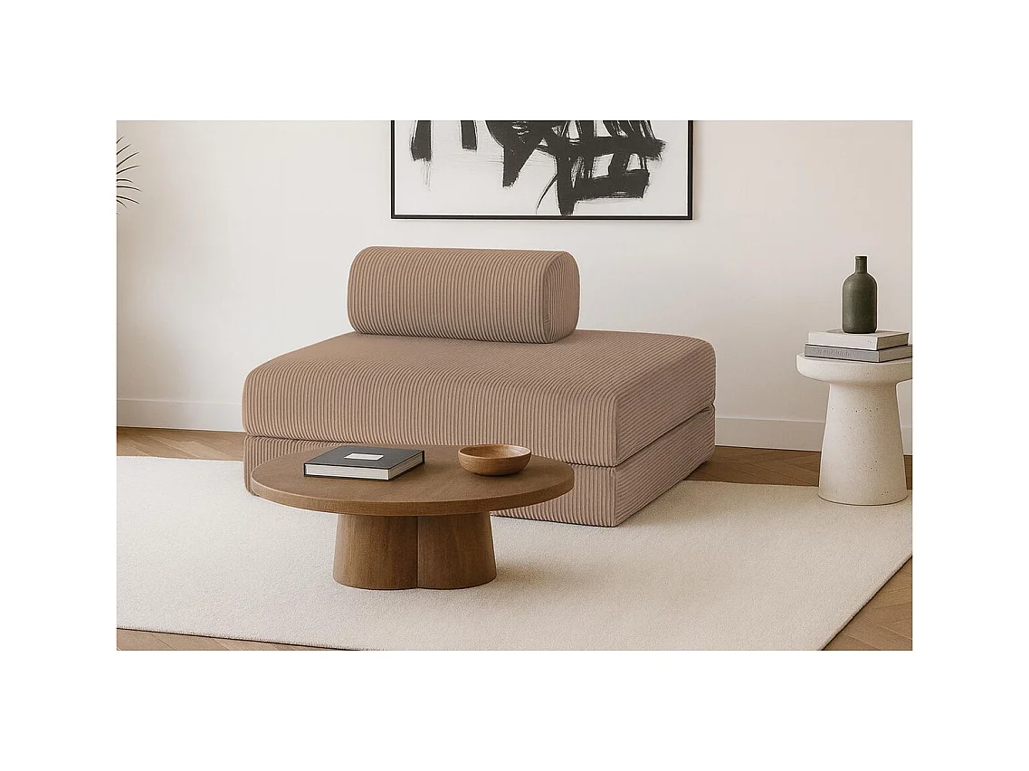 Canapé droit modulable et convertible 2 places - Velours côtelé - Taupe