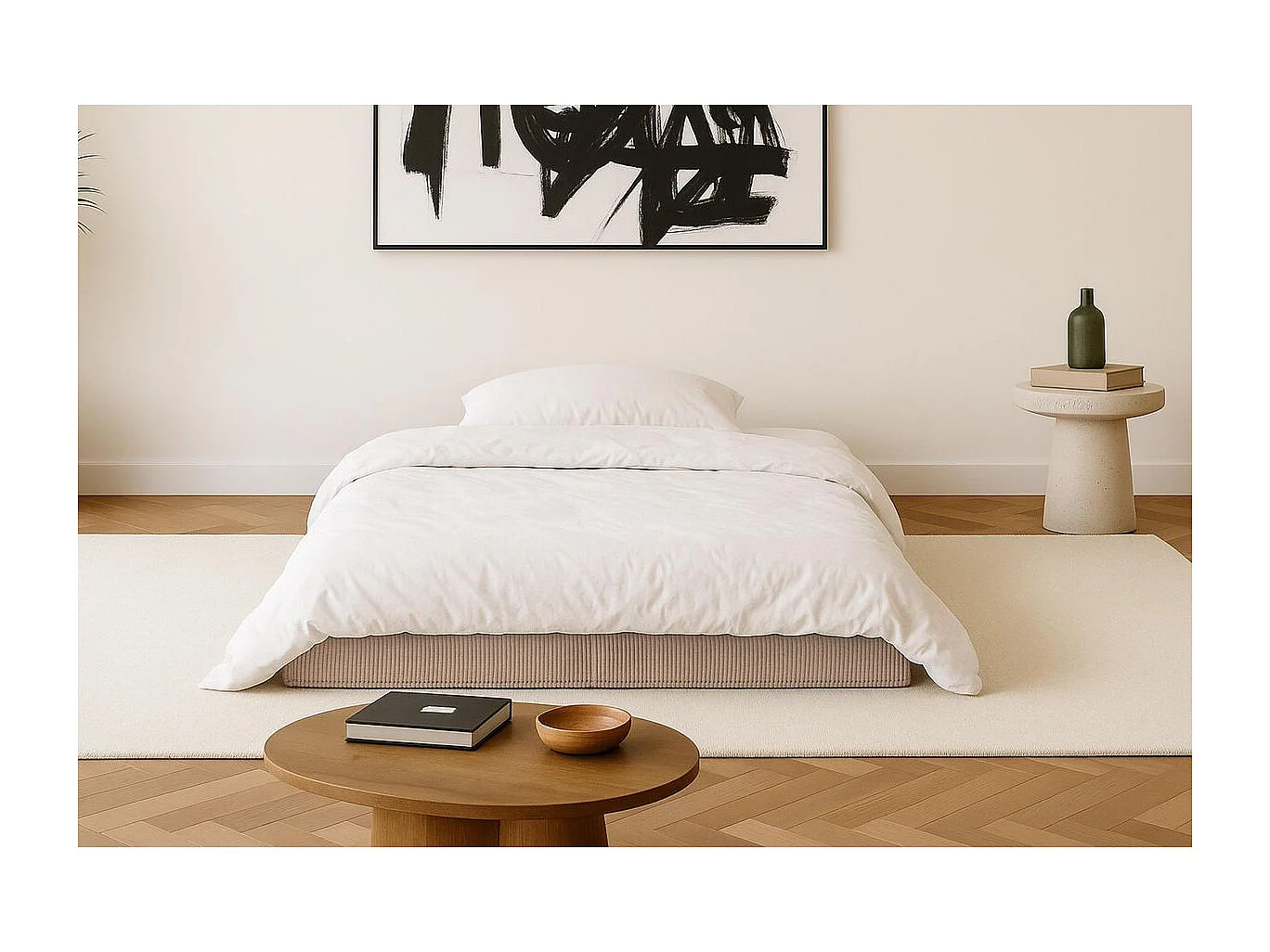 Canapé droit modulable et convertible 2 places - Velours côtelé - Taupe