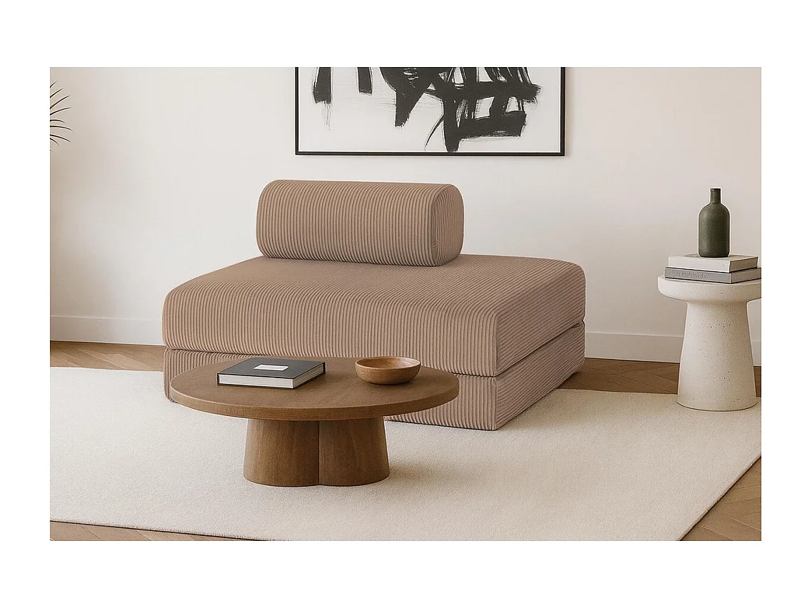 Canapé droit modulable et convertible 2 places - Velours côtelé - Taupe