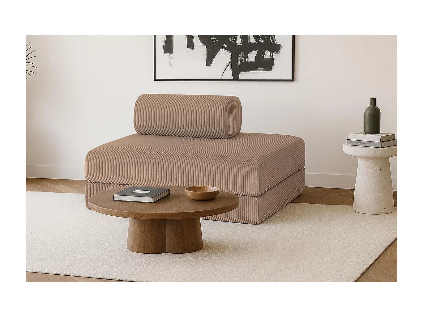 Canapé droit modulable et convertible 2 places - Velours côtelé - Taupe