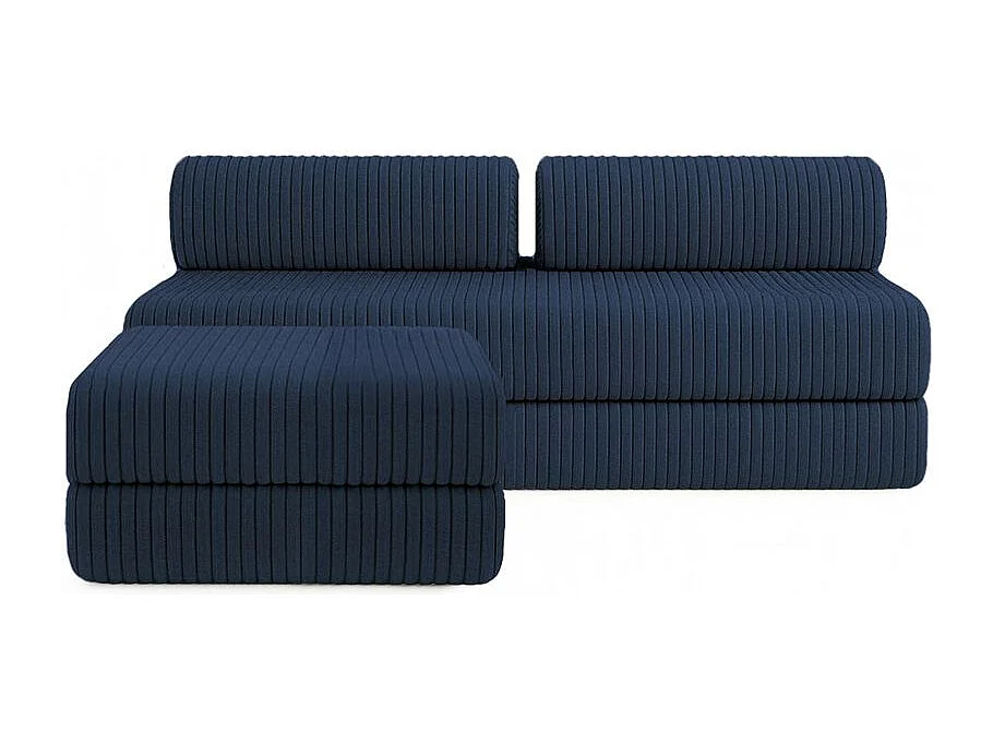 Canapé d'angle modulable et convertible 4 places - Velours côtelé XL - Bleu