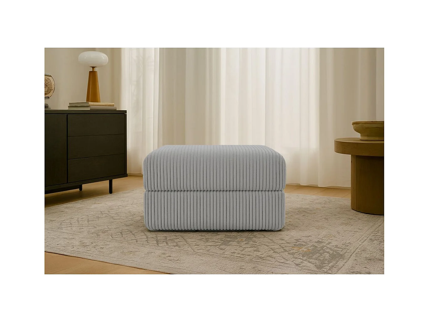 Pouf modulable et convertible - Velours côtelé XL - Gris clair