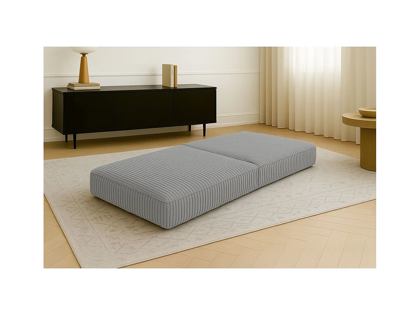 Pouf modulable et convertible - Velours côtelé XL - Gris clair