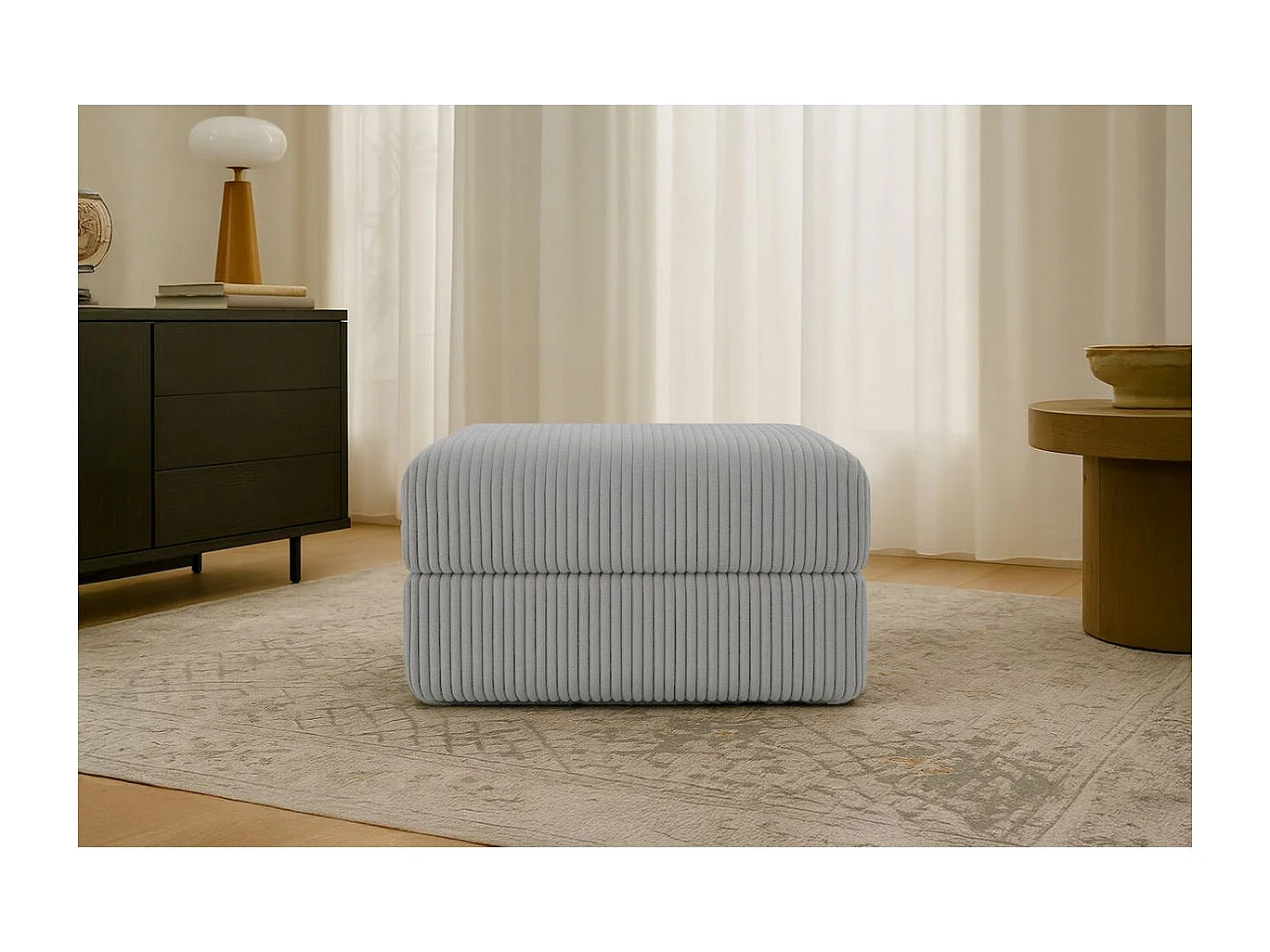 Pouf modulable et convertible - Velours côtelé XL - Gris clair