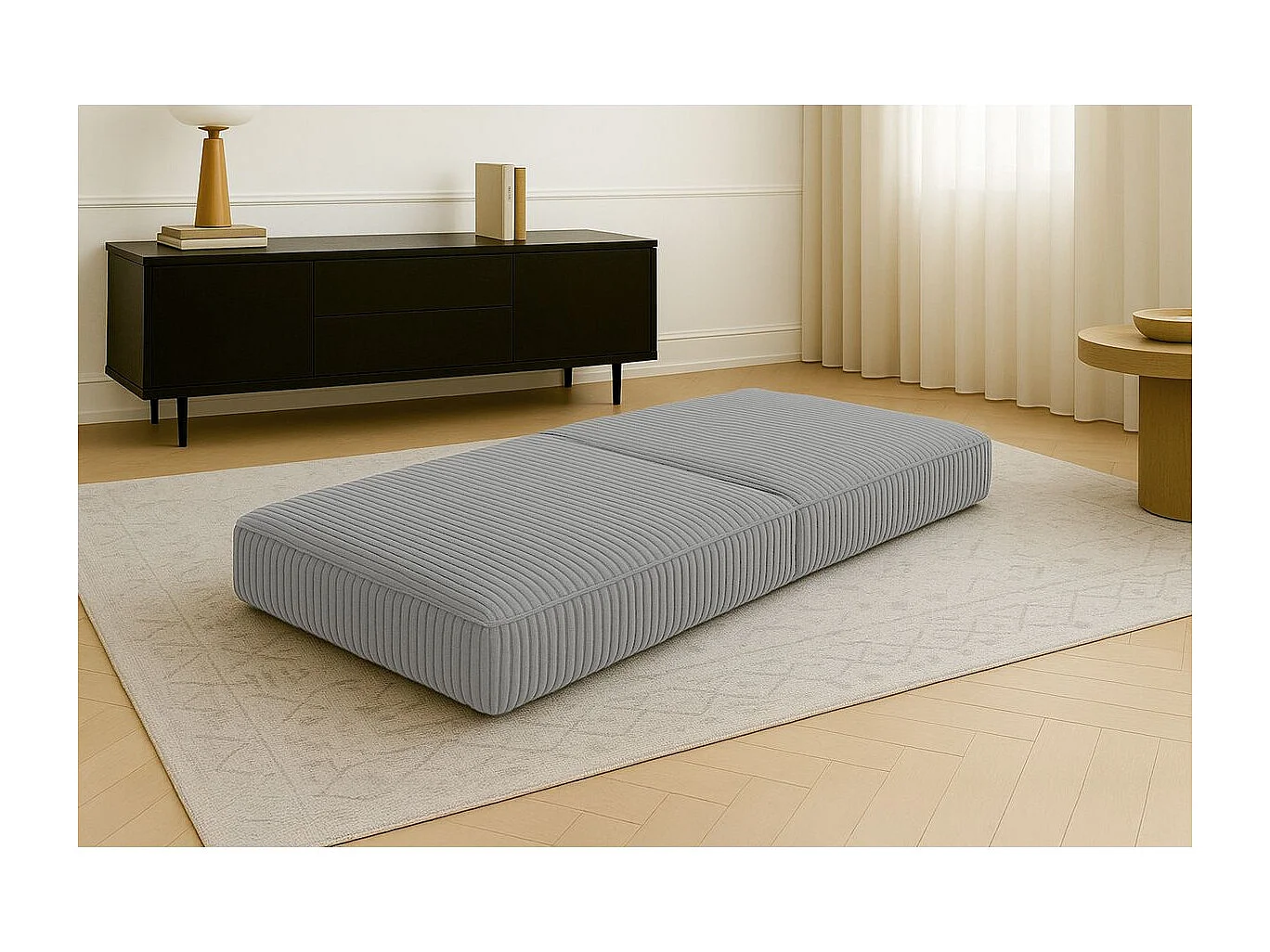 Pouf modulable et convertible - Velours côtelé XL - Gris clair