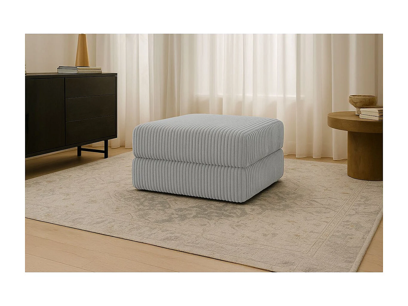 Pouf modulable et convertible - Velours côtelé XL - Gris clair