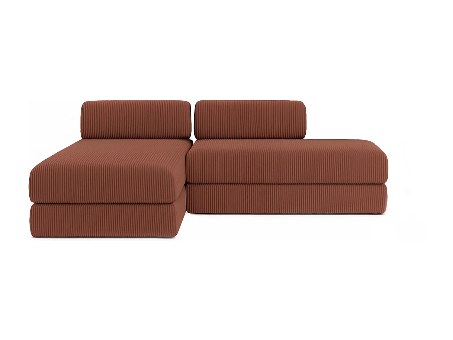 Canapé d'angle modulable et convertible 5 places - Velours côtelé - Terracotta