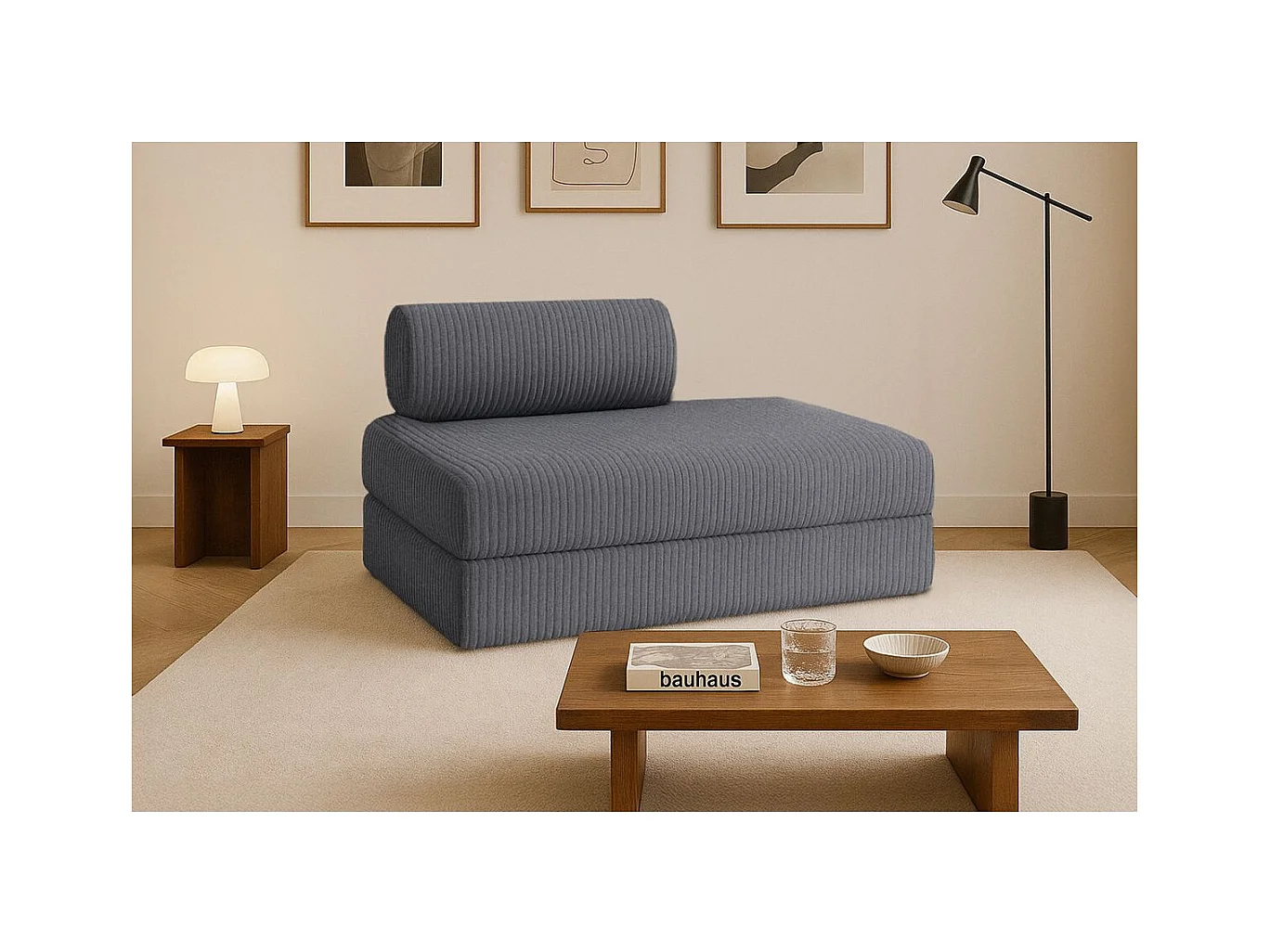 Canapé droit modulable et convertible 2 places - Velours côtelé XL - Gris