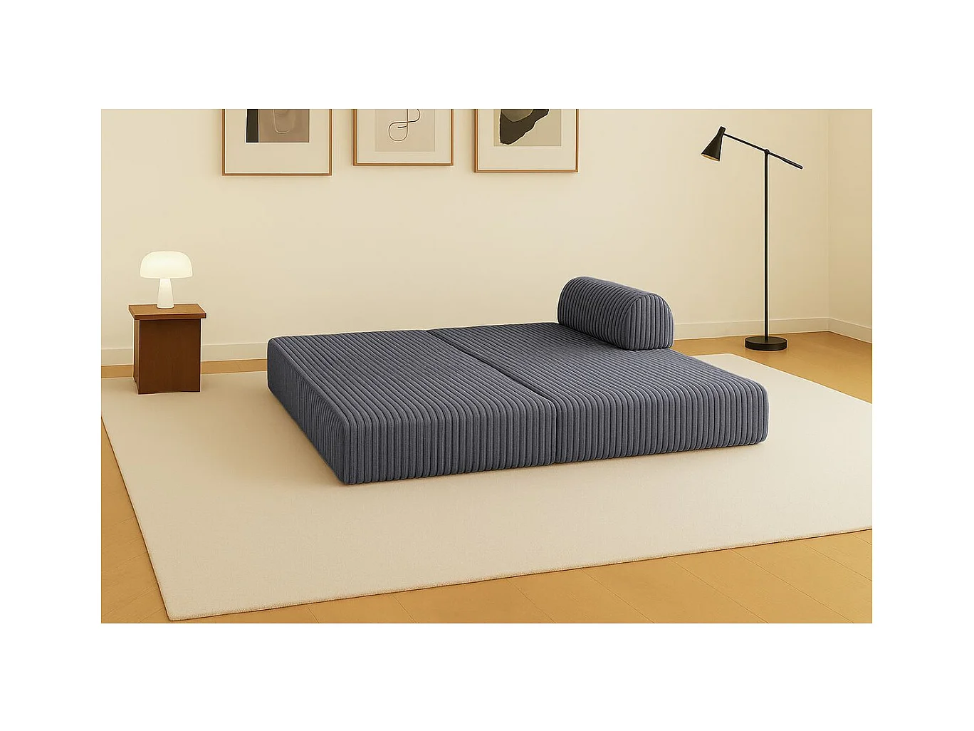 Canapé droit modulable et convertible 2 places - Velours côtelé XL - Gris