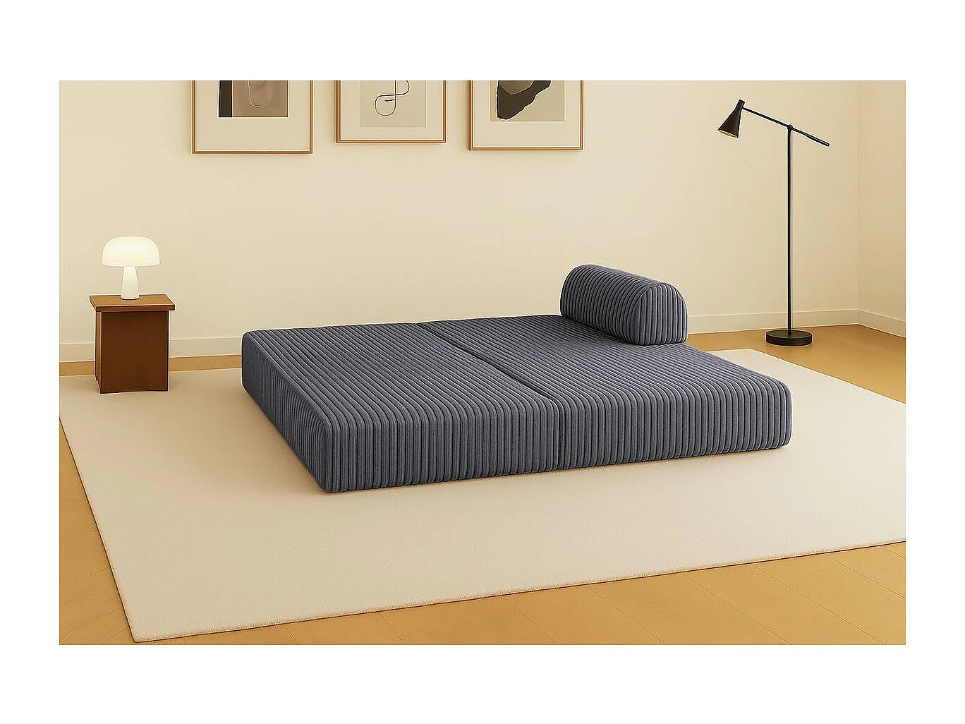 Canapé droit modulable et convertible 2 places - Velours côtelé XL - Gris