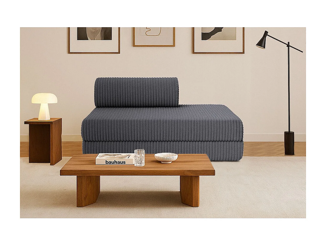 Canapé droit modulable et convertible 2 places - Velours côtelé XL - Gris