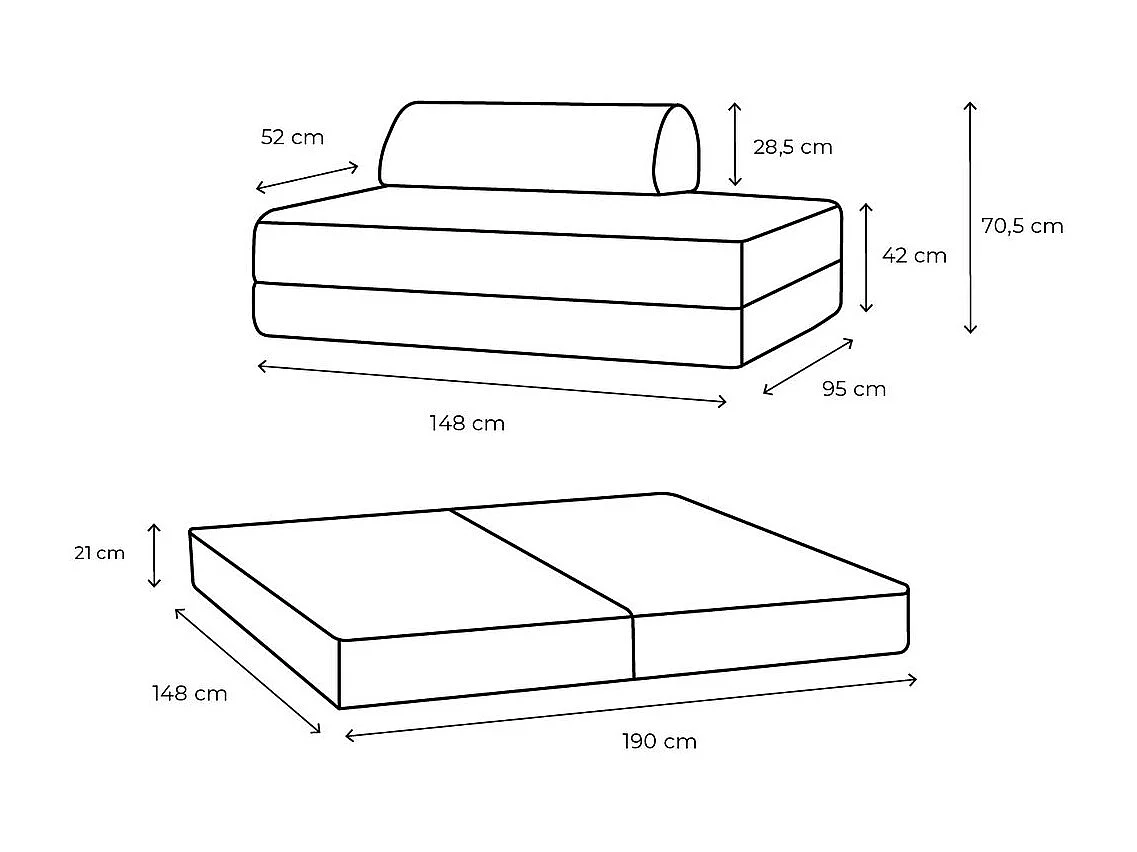 Canapé droit modulable et convertible 2 places - Velours côtelé XL - Gris