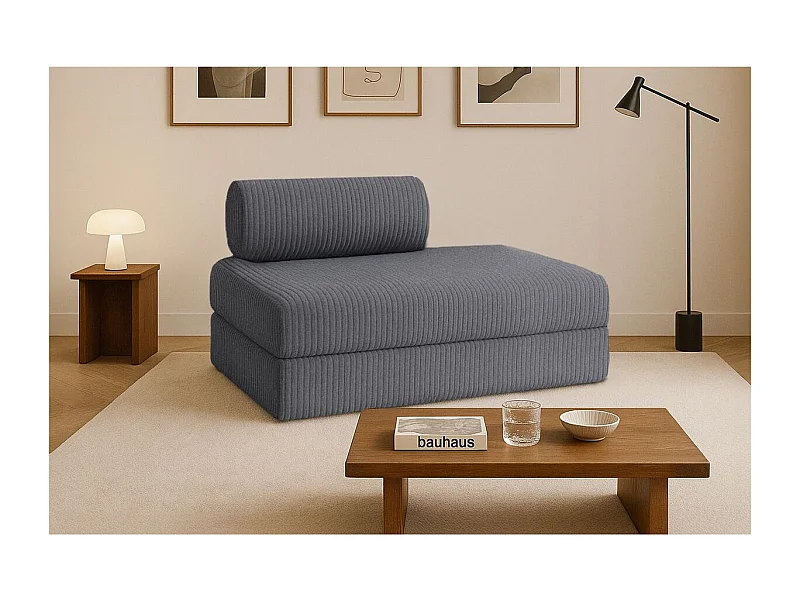 Canapé droit modulable et convertible 2 places - Velours côtelé XL - Gris