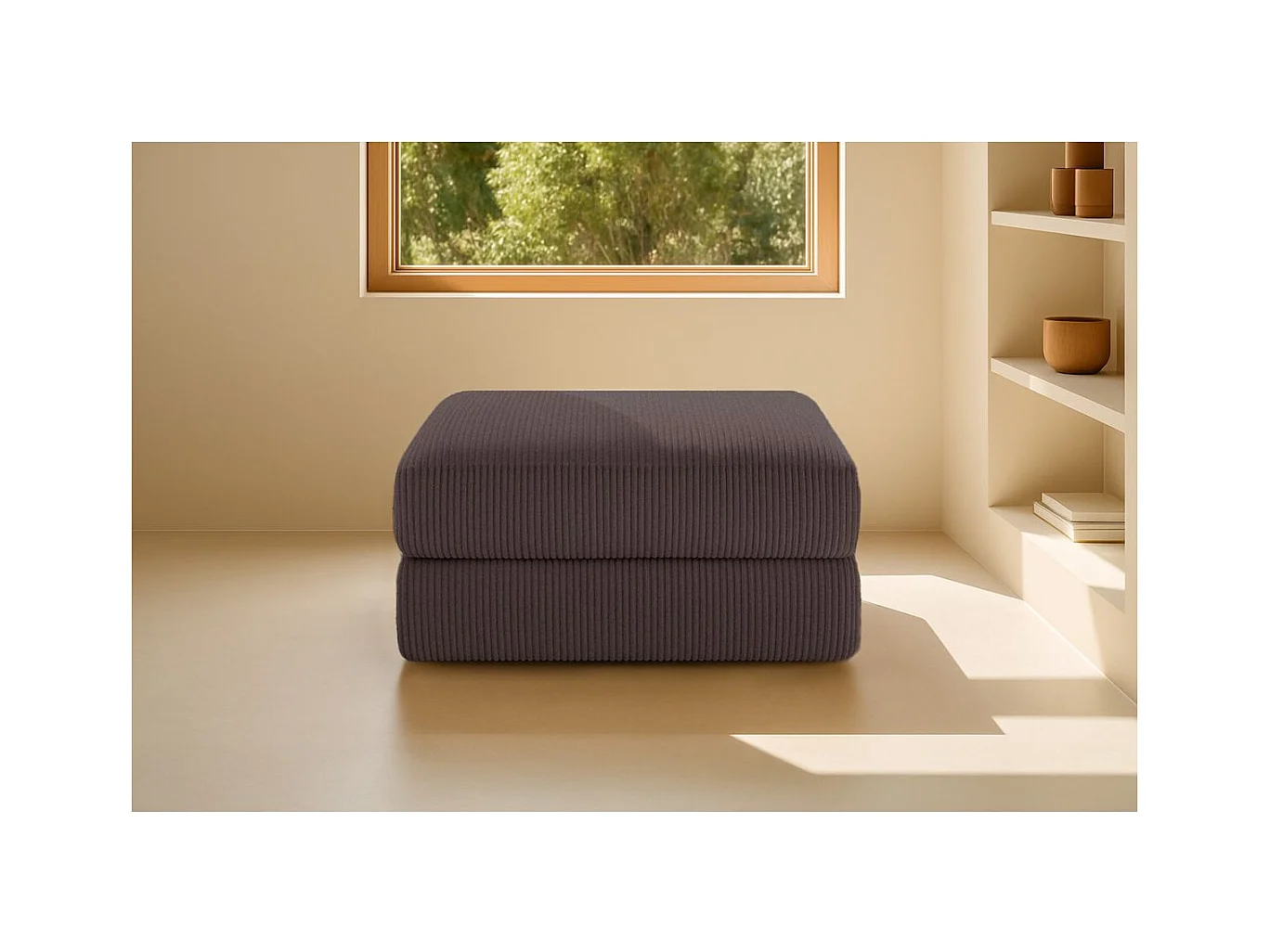 Pouf modulable et convertible - Velours côtelé - Marron