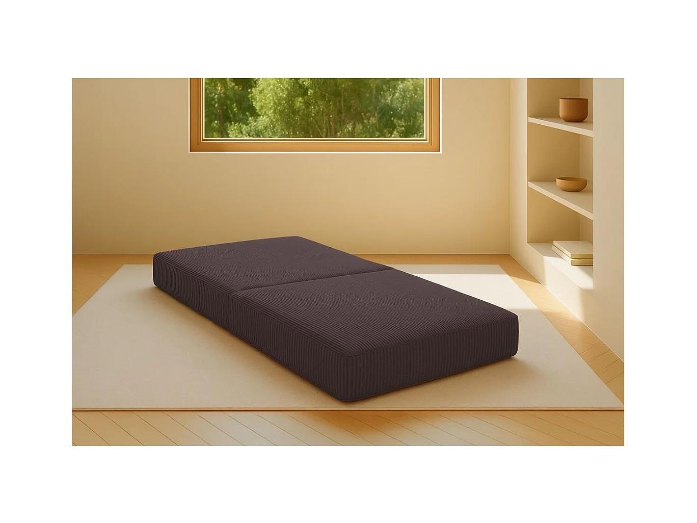 Pouf modulable et convertible - Velours côtelé - Marron