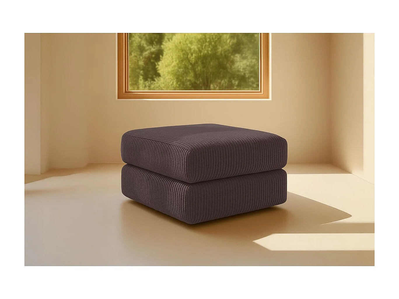 Pouf modulable et convertible - Velours côtelé - Marron