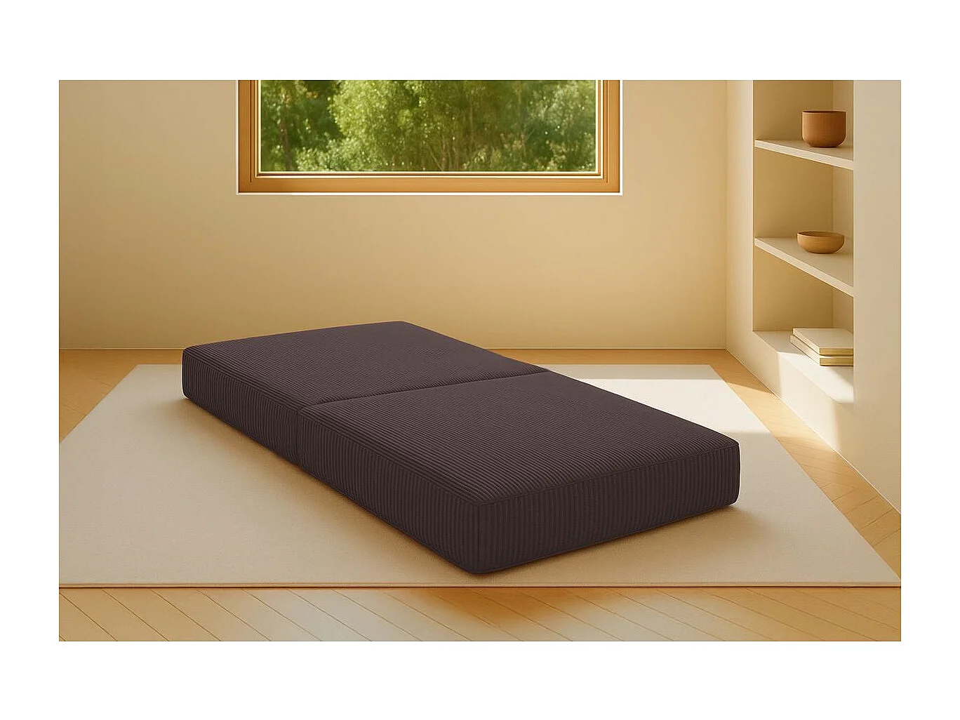 Pouf modulable et convertible - Velours côtelé - Marron