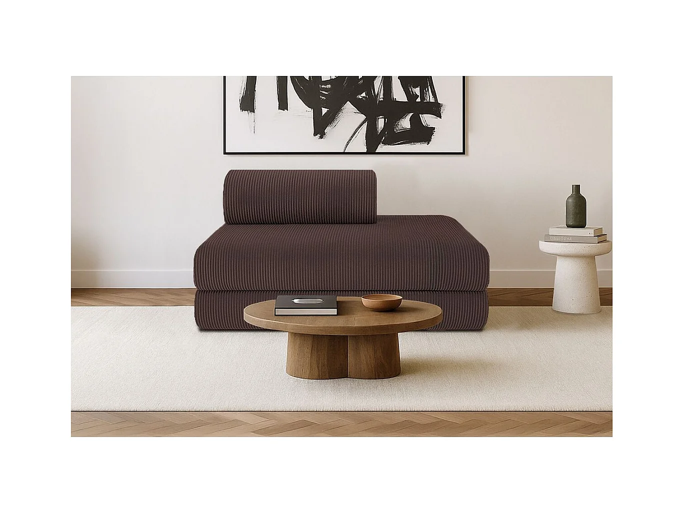 Canapé droit modulable et convertible 2 places - Velours côtelé - Marron