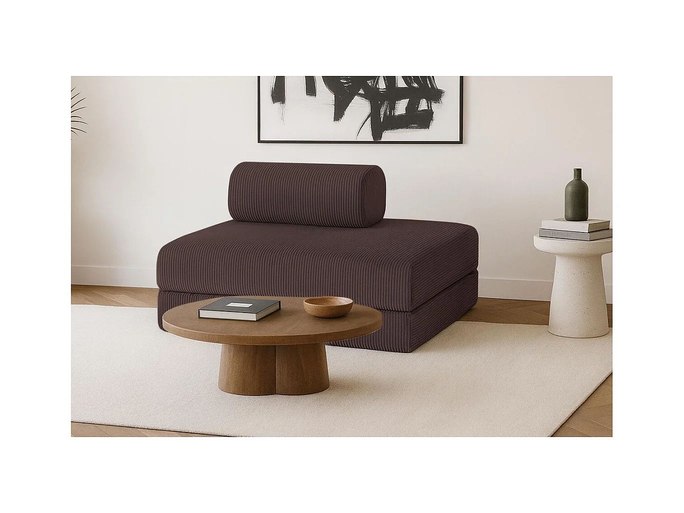 Canapé droit modulable et convertible 2 places - Velours côtelé - Marron