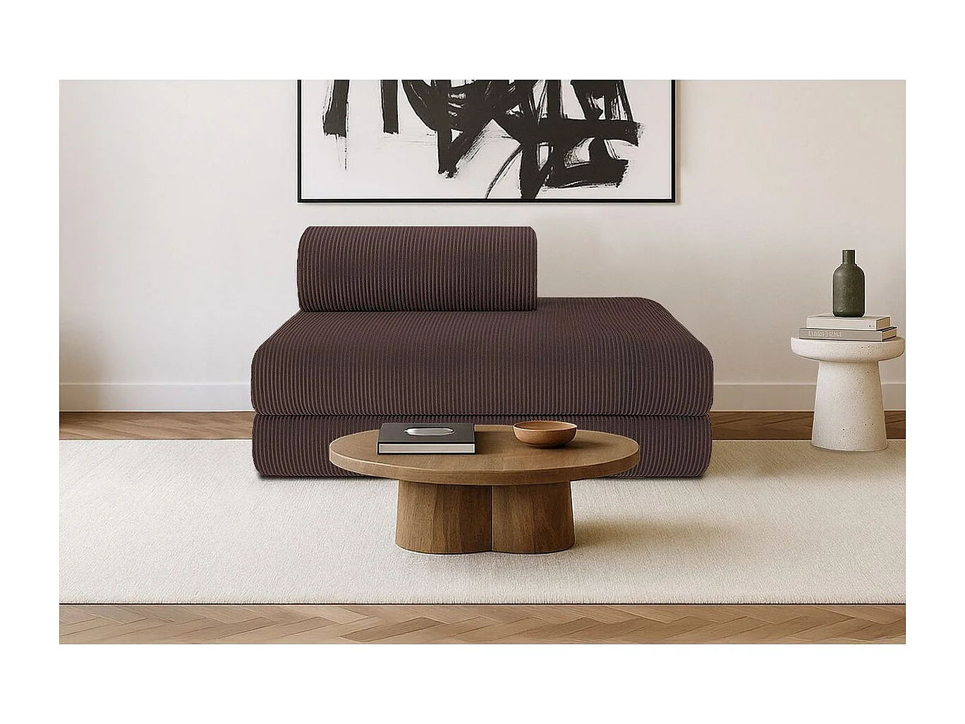 Canapé droit modulable et convertible 2 places - Velours côtelé - Marron