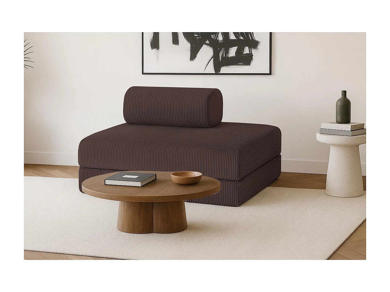 Canapé droit modulable et convertible 2 places - Velours côtelé - Marron