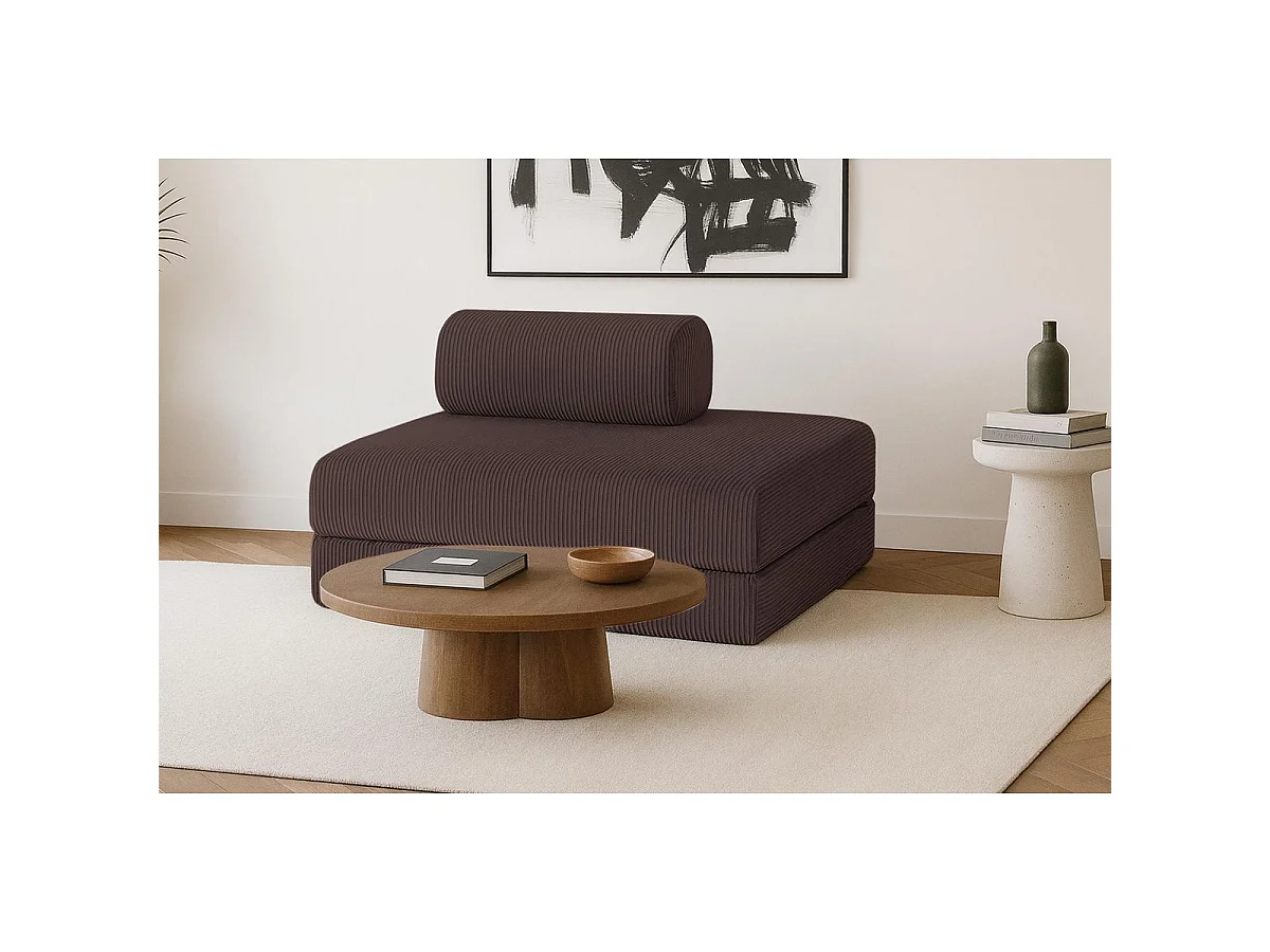 Canapé droit modulable et convertible 2 places - Velours côtelé - Marron