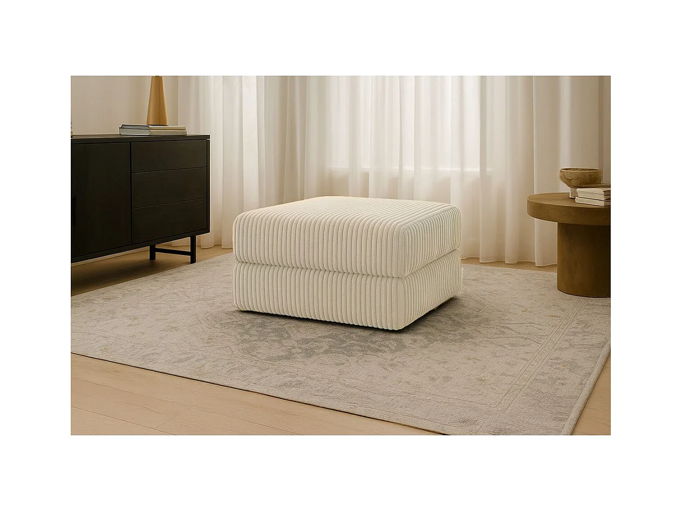 Pouf modulable et convertible - Velours côtelé XL - Beige